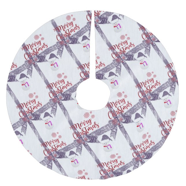 Merry Christmas Tree Skirt Snowman  (Front)