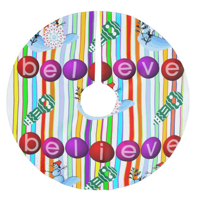 Merry Christmas Tree Skirt Snowman Believe (Front)