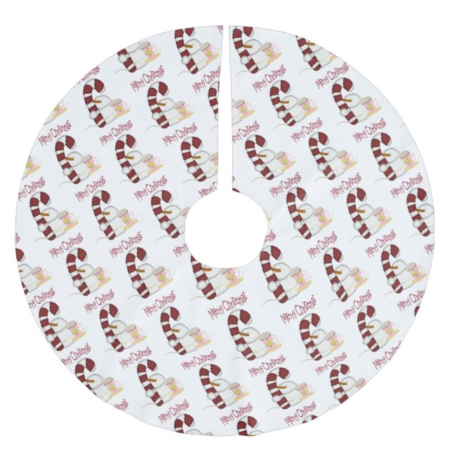 Merry Christmas Tree Skirt Snowman Candy Cane (Front)