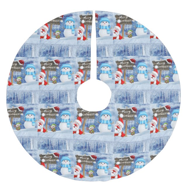 Merry Christmas Tree Skirt Snowman Santa  (Front)