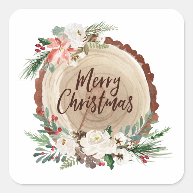 Merry Christmas tree slice floral sticker (Front)
