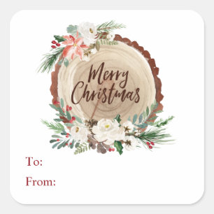 Merry Christmas tree slice floral to/from sticker
