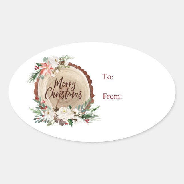 Merry Christmas tree slice floral to/from sticker (Front)