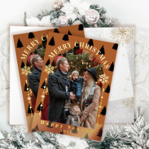 Merry Christmas Tree Snow Flakes Light Brown Photo