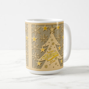 Merry Christmas Tree, Snowflake & Star Silhouettes Coffee Mug