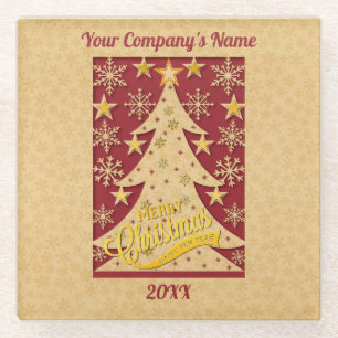 Merry Christmas Tree, Snowflake & Star Silhouettes Glass Coaster