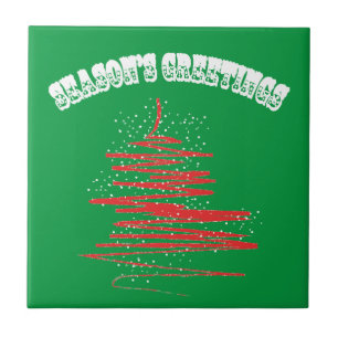 Merry Christmas Tree Snowflakes Tile