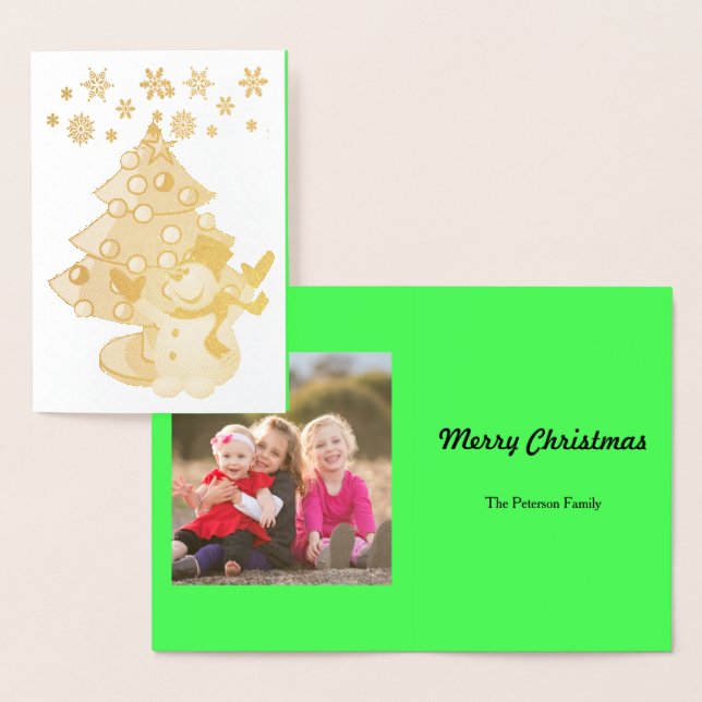 Merry Christmas Tree Snowman and Snowflakes Foil Card (Display)