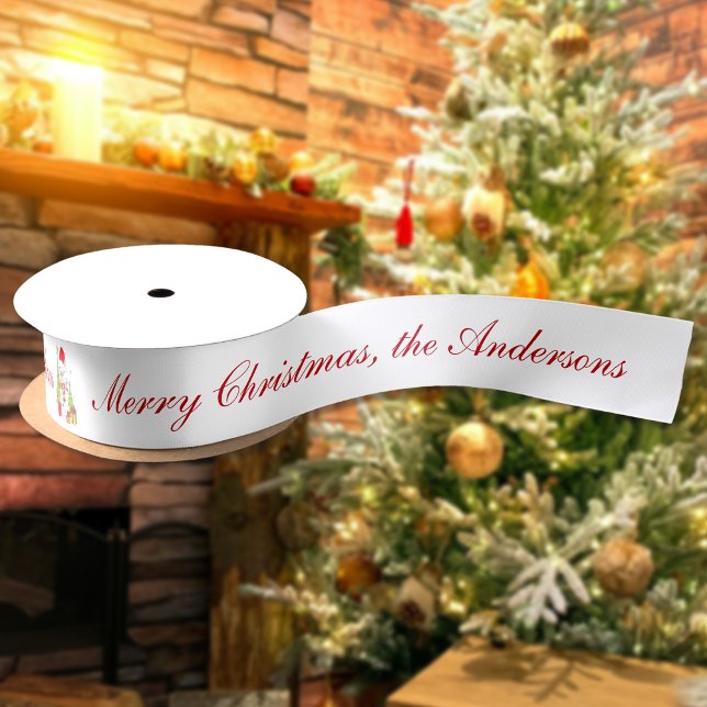 Merry Christmas Tree Snowman Gifts Personalised Satin Ribbon (Creator Uploaded)