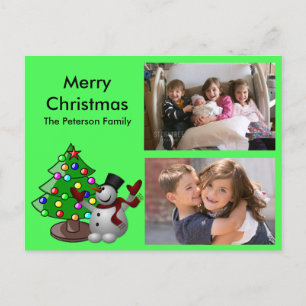 Merry Christmas Tree & Snowman Photos Postcard