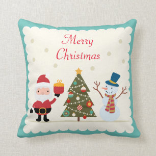 Merry Christmas Tree Snowman Santa Claus Cushion