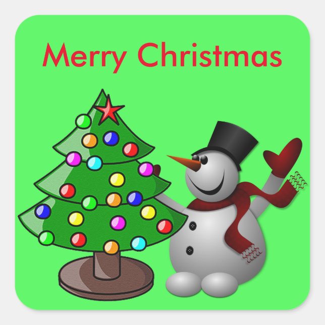 Merry Christmas Tree & Snowman Stickers (Front)