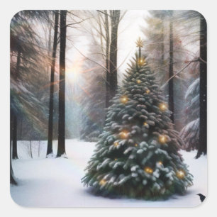 Merry Christmas Tree Square Sticker