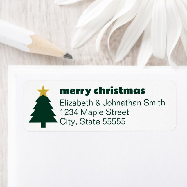 Merry Christmas Tree & Star Dark Green and White (Insitu)