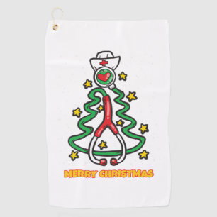 Merry Christmas Tree Stethoscope Pine Nurse Golf Towel
