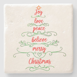 Merry Christmas Tree Stone Coaster