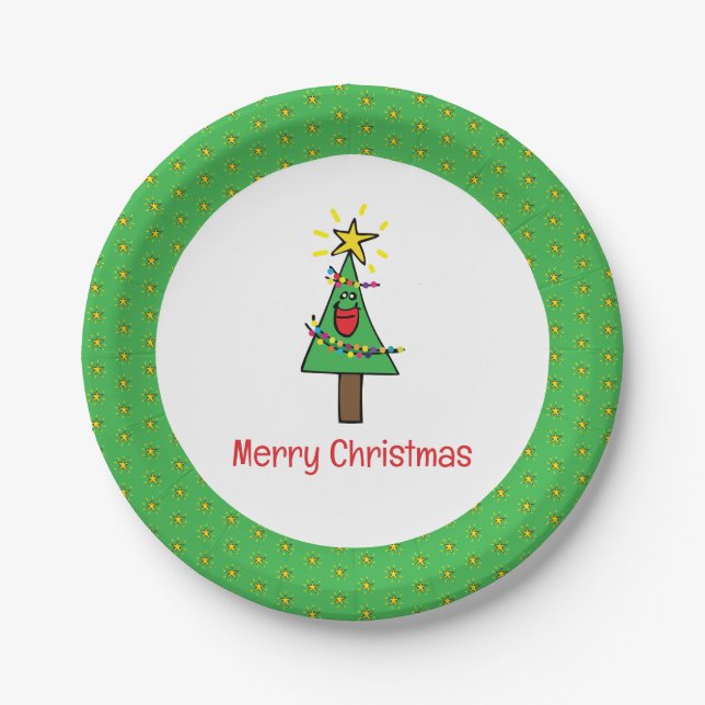 Merry Christmas Tree String of Lights Ornaments Paper Plate (Front)