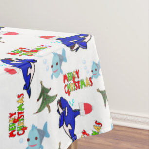 Merry Christmas Tree Tablecloth, Shark Fish Tablecloth