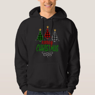 Merry Christmas Tree Three Buffalo Plaid Hoodie