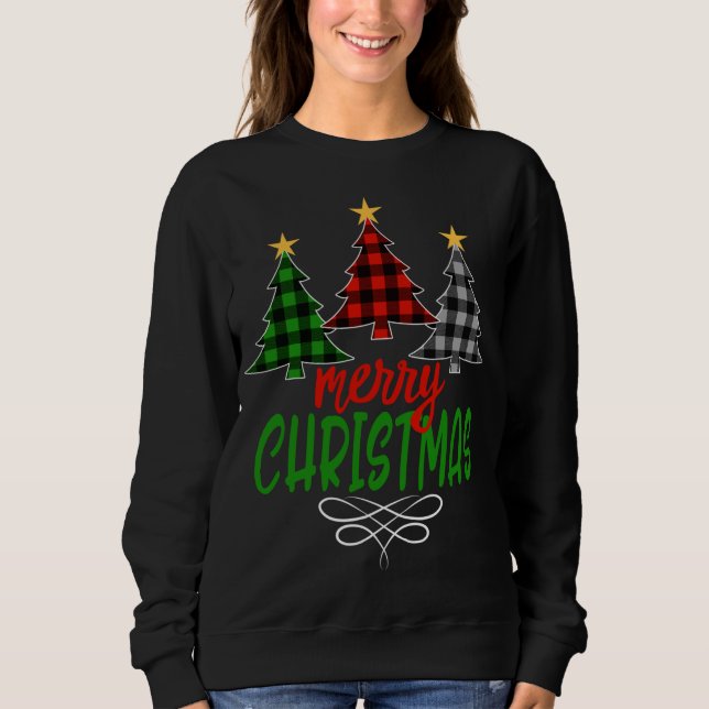 Merry Christmas Tree Three Buffalo Plaid Sweatshirt (Front)