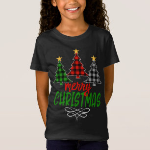 Merry Christmas Tree Three Buffalo Plaid T-Shirt