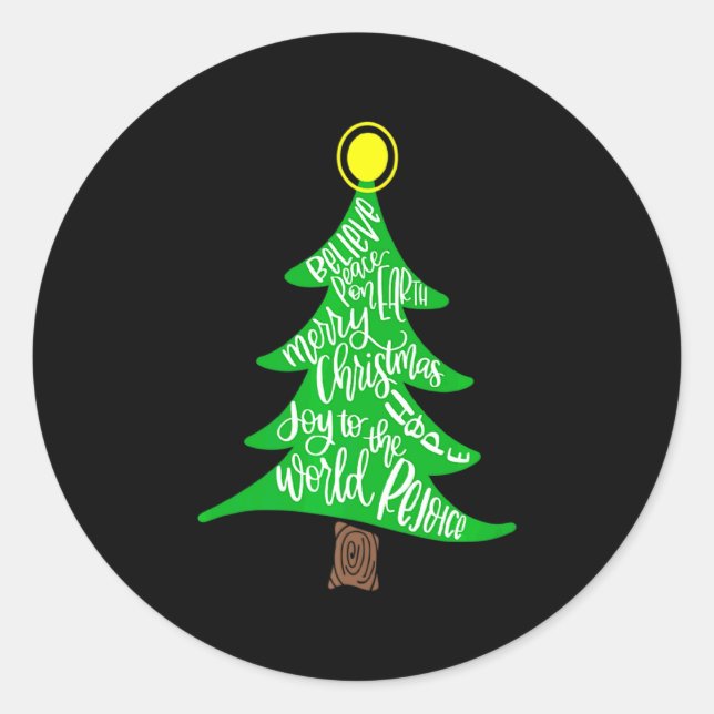 Merry Christmas Tree Tygraphy For Men Women Kid  Classic Round Sticker (Front)