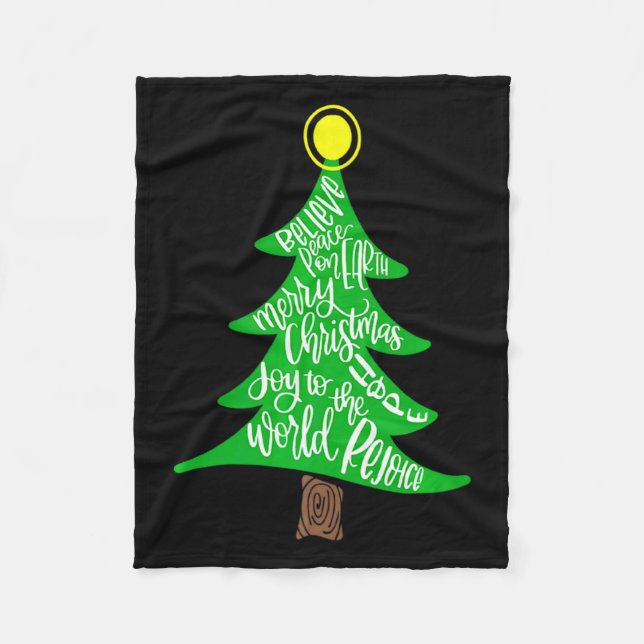 Merry Christmas Tree Tygraphy For Men Women Kid  Fleece Blanket (Front)