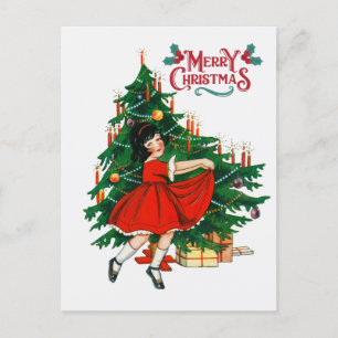 Merry christmas tree vintage art holiday postcard