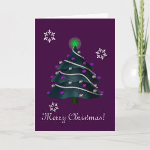 "Merry Christmas!" - Tree w/ Silver & Purple Decor Holiday Card