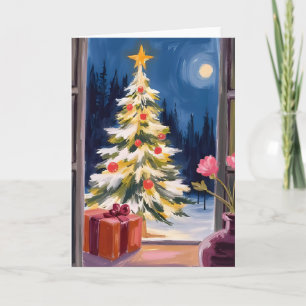 Merry Christmas Tree Watercolor Holiday Card