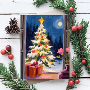 Merry Christmas Tree Watercolor Holiday Card