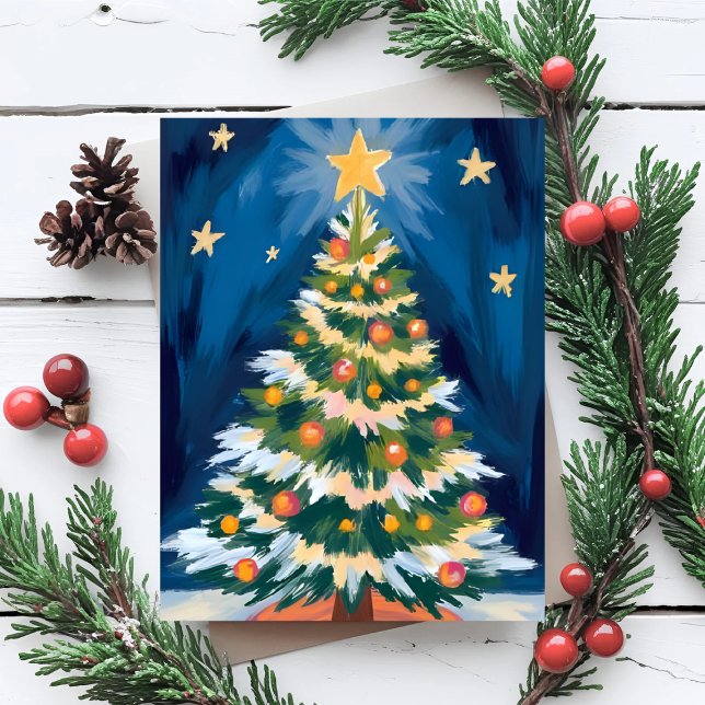 Merry Christmas Tree Watercolor Holiday Postcard (Creator Uploaded)