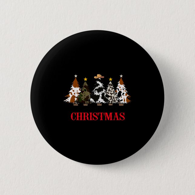 Merry Christmas Tree Western Cowhide Xmas Cowboy F 6 Cm Round Badge (Front)