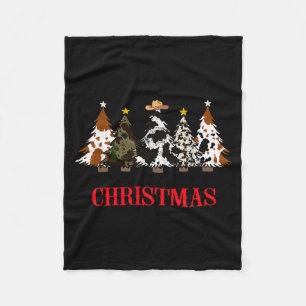 Merry Christmas Tree Western Cowhide Xmas Cowboy F Fleece Blanket