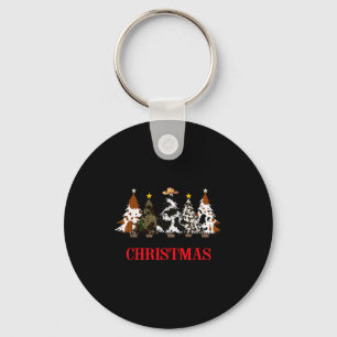 Merry Christmas Tree Western Cowhide Xmas Cowboy F Key Ring