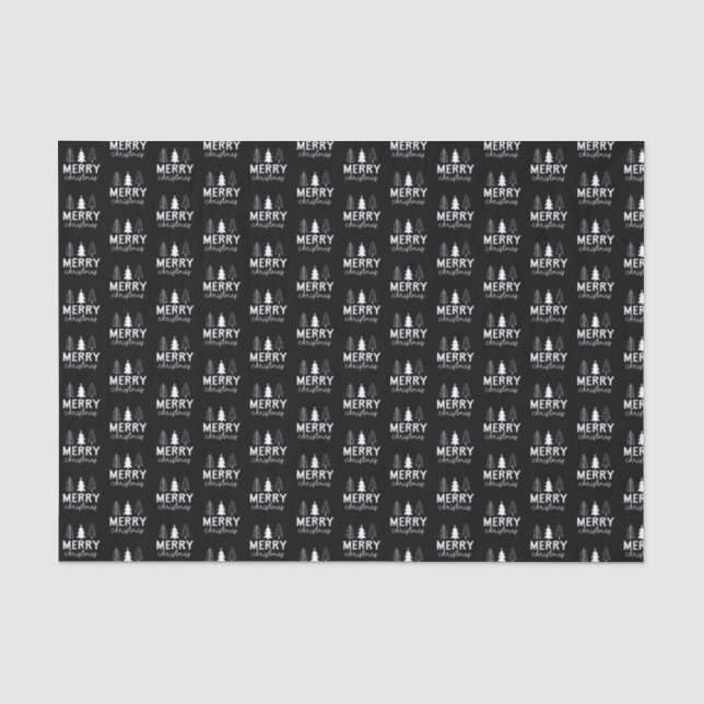 Merry Christmas Tree White Black Tissue Paper (Front)