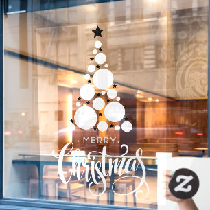 Merry Christmas Tree White Stars Holiday Window Cling