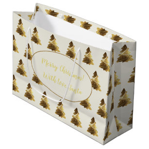 Merry Christmas Tree with Candles Elegant Gold Large Gift Bag