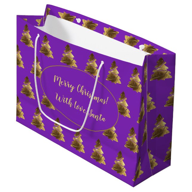 Merry Christmas Tree with Candles Elegant Gold Large Gift Bag (Front Angled)