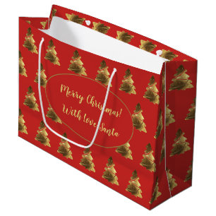 Merry Christmas Tree with Candles Elegant Gold Large Gift Bag