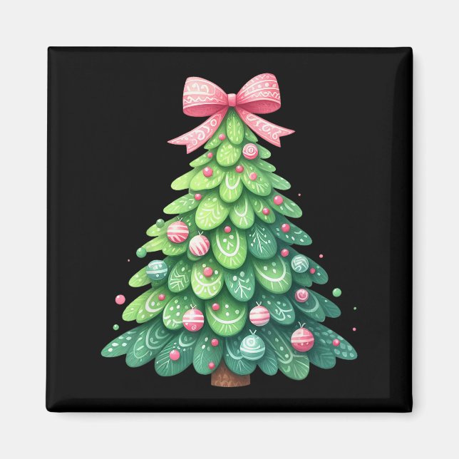 Merry Christmas Tree With Coquette Bow Xmas Holida Magnet (Front)