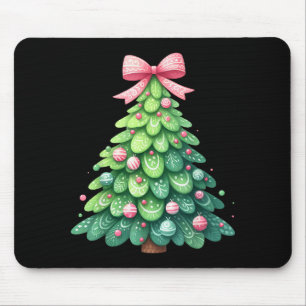 Merry Christmas Tree With Coquette Bow Xmas Holida Mouse Mat