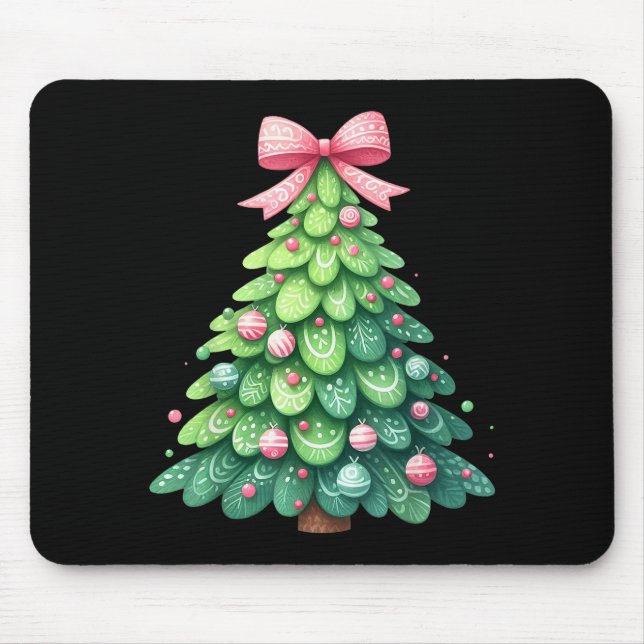 Merry Christmas Tree With Coquette Bow Xmas Holida Mouse Mat (Front)