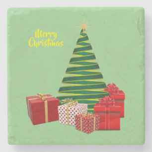 Merry Christmas ~ Tree with Gifts Stone Coaster