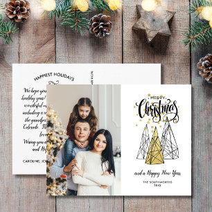 Merry Christmas Tree with Photo Festive Gold Black Postcard