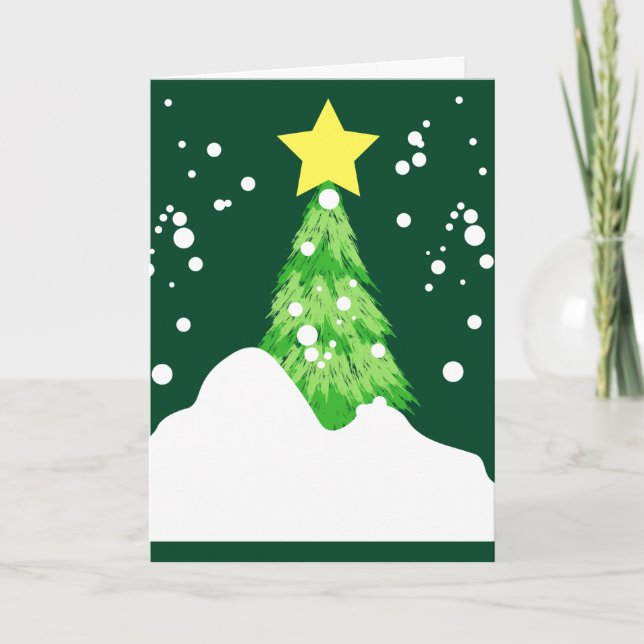 Merry Christmas Tree with Snow Holiday Card (Front)