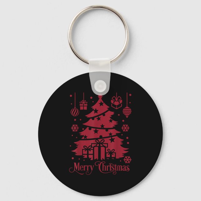 Merry Christmas Tree With Snowflakes Holiday Festi Key Ring (Front)