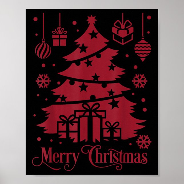 Merry Christmas Tree With Snowflakes Holiday Festi Poster (Front)