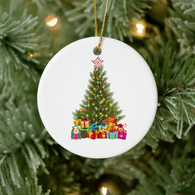 Merry Christmas Tree with Star Presents Holiday Ceramic Tree Decoration (Tree)