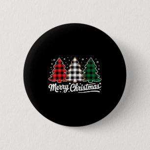 Merry Christmas Tree Xmas Buffalo Plaid Red White 6 Cm Round Badge